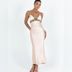 NWT Princess Polly Sadelle Satin Maxi Dress Champagne 2